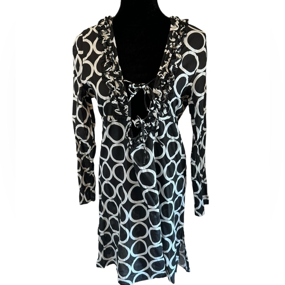 Mudpie beach cover up 100% linen bl/ white geo print sz M